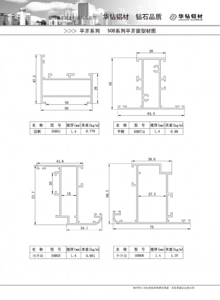 50B系列平開(kāi)窗型材圖